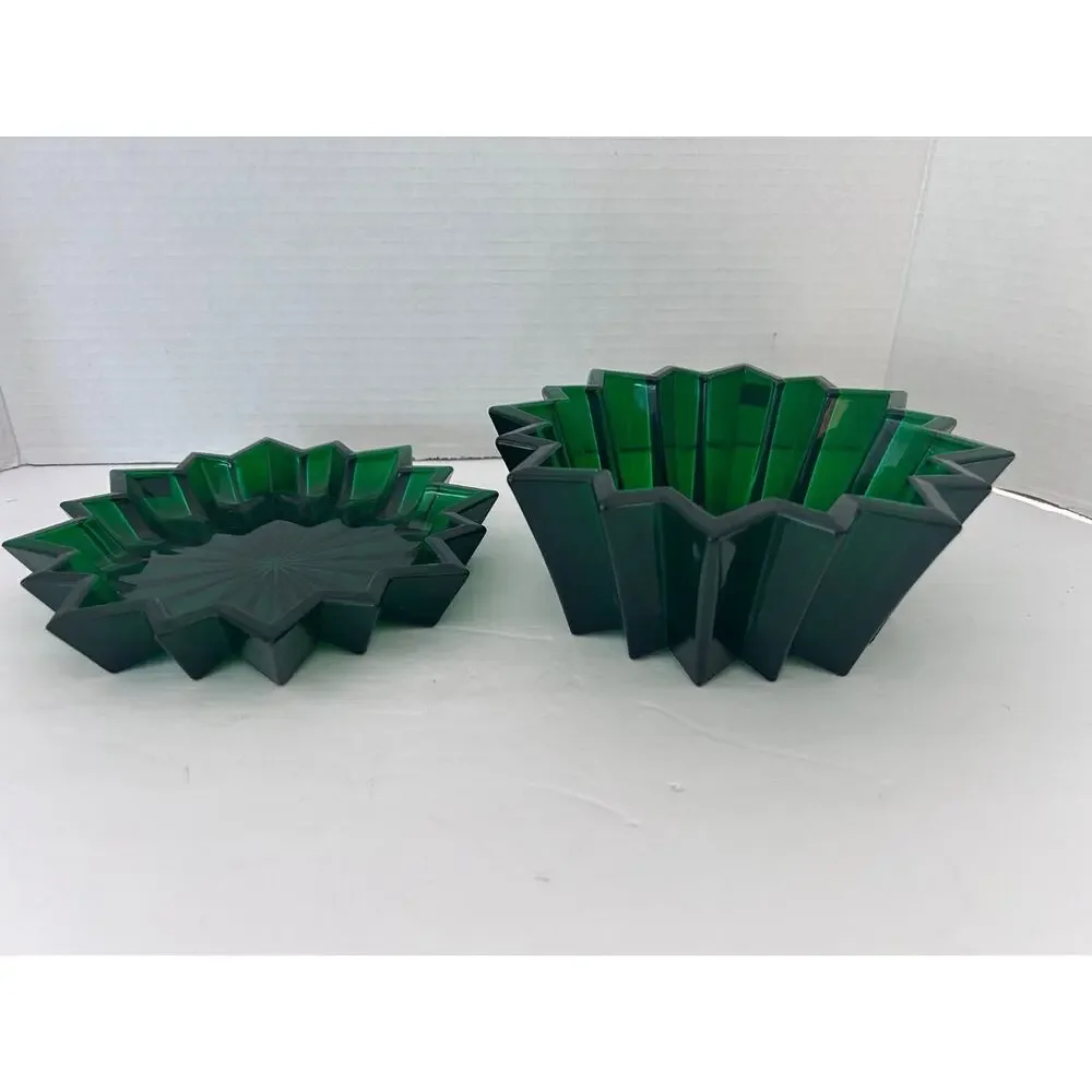 Marquis by Waterford Crystal Star Green Tray 7” Candy Dish Bowl Tray Pair Set